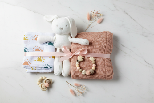 Baby gift set on marble