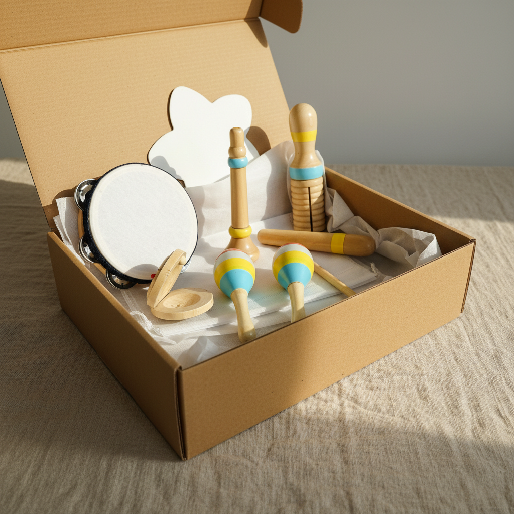 Caja kraft con papel de seda fondo orgánico