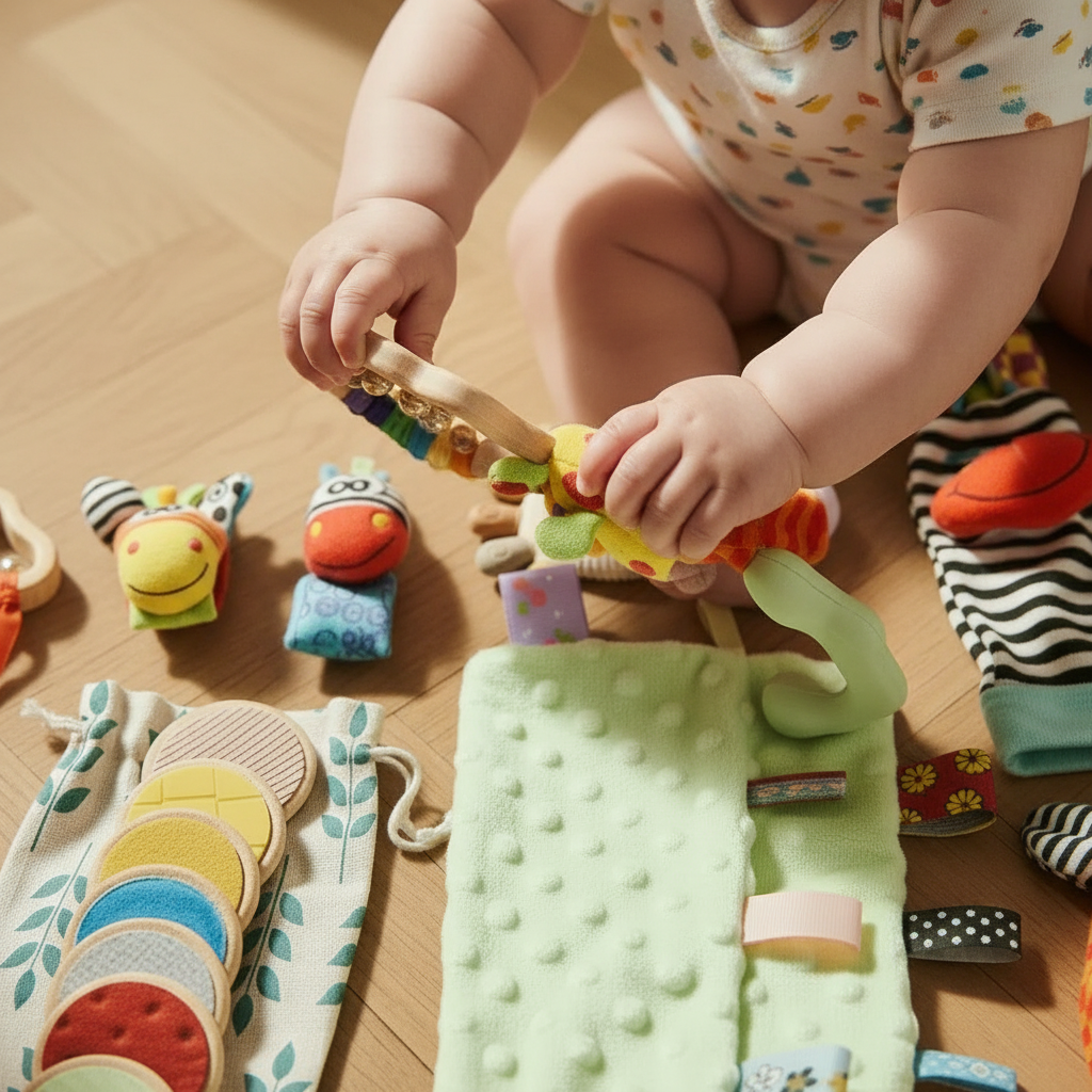 Manitas bebé jugando con juguetes